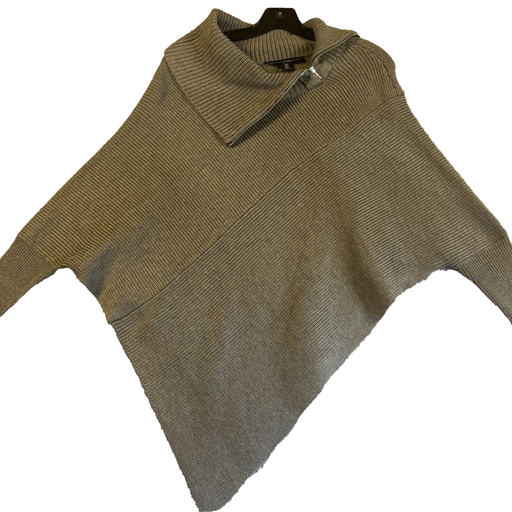 WHBM Sweater Women's M L Petite Poncho Dolman Gray‎ Oversized Minimalist Cable